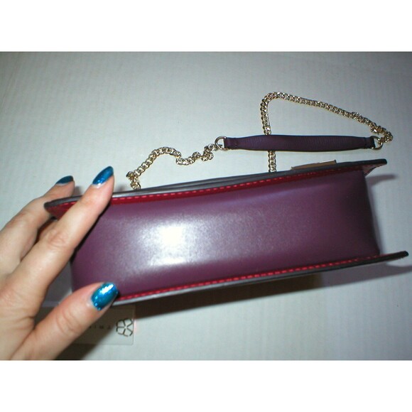 New NWT Trina Turk Designer Handbag Red Purple Tan Leather Flap Silver Womens - Picture 5 of 10